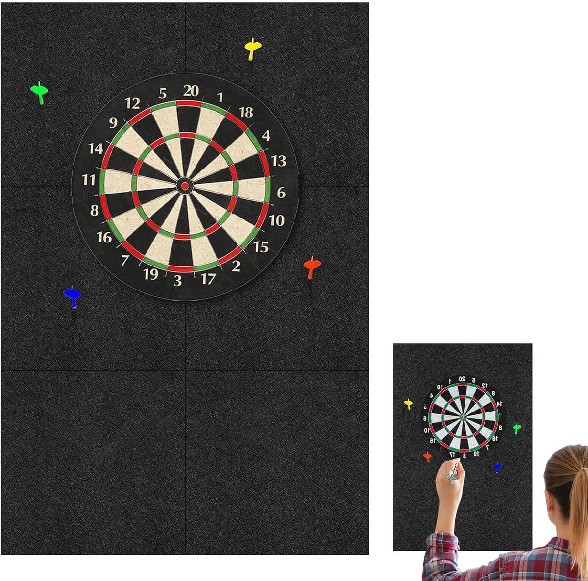 Dartbord Wandbescherming - Beschermring Muur - Muur Beschermen - Zelfklevend Vilt - 60x90 cm - Zwart
