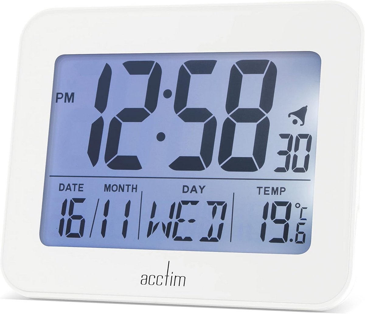 Digitale Nachtwekker - Modern Alarm - Slaapkamer Gebruik - Superbrite Achtergrondverlichting - 10 x 8 cm - Wit