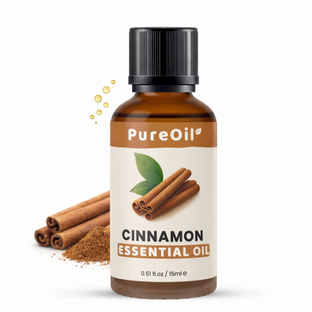 PureOil – Kaneel Etherische Olie – 15ml – 100% Puur, Natuurlijk & Vegan – Voor Huid | Gezicht | Scalp | Diffuser | Aromatherapie