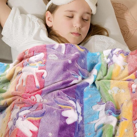 Kinderen Knuffeldeken - Eenhoorn Deken - Super Zachte Warmte - Licht Op In Donker - 130x150cm - Regenboog — afbeelding 3