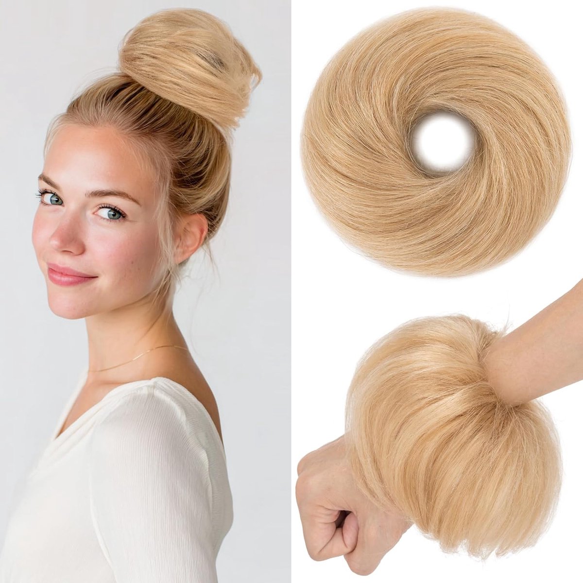 Haarstuk Krullen - Kapsel Opzetstuk - Direct Volume - Echt Mensenhaar - 25 Gram - Blond Mix