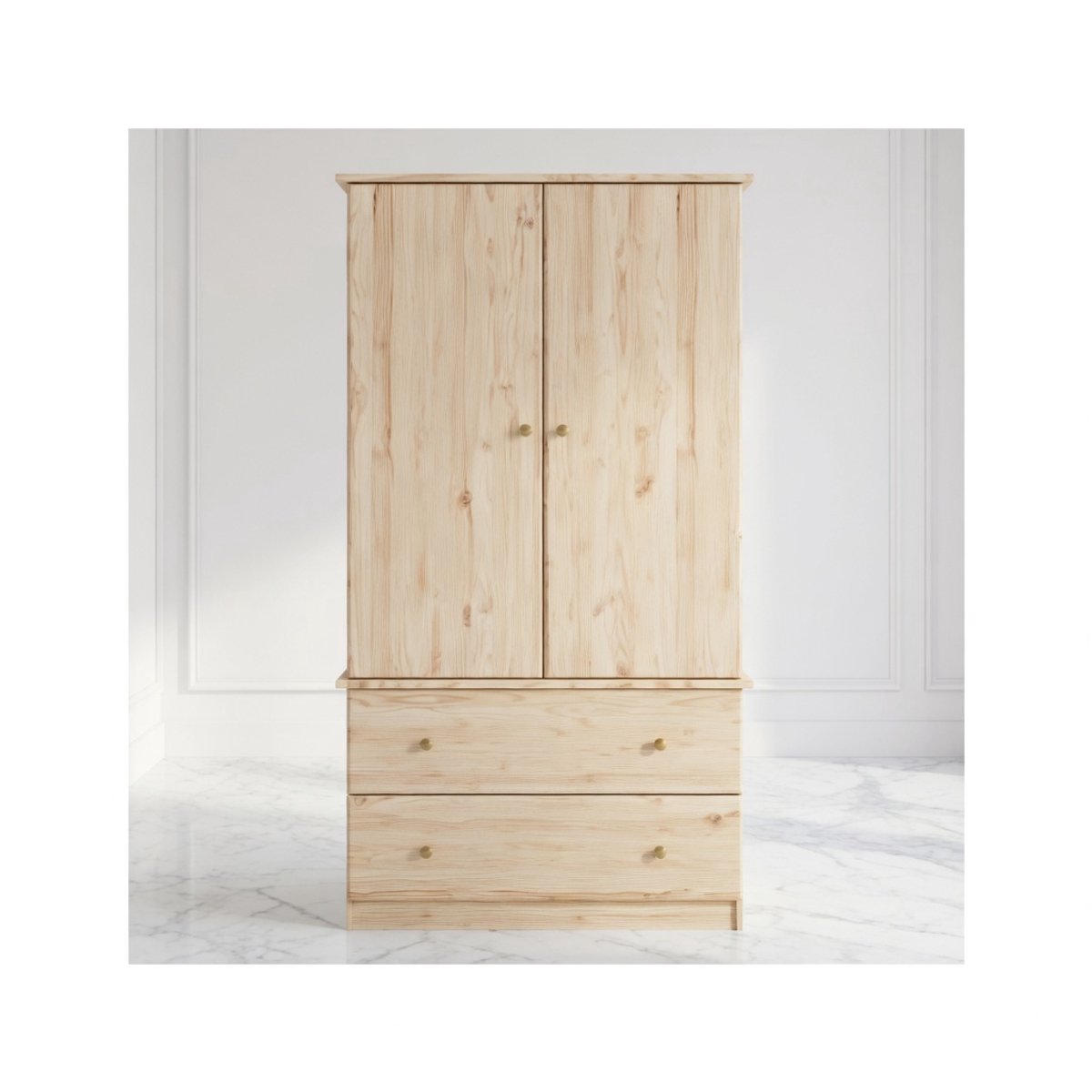 Massieve Houten Kledingkast – Grenen Hout Garderobekast met Kledingstang en 2 Laden – Slaapkamerkast, Gangkast, Bruin of Wit – Robuuste Opbergkast voor Kleding en Accessoires House&Garden