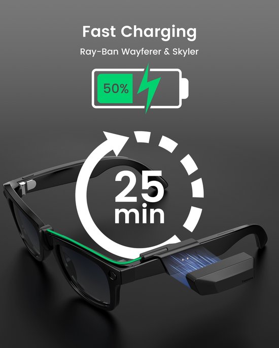 Transnovo Snap-On Powerbank 1600mAh oplader geschikt voor Ray Ban Meta Smart Glasses Gen 1 & 2 - ray ban zonnebrillen accessoires — afbeelding 5