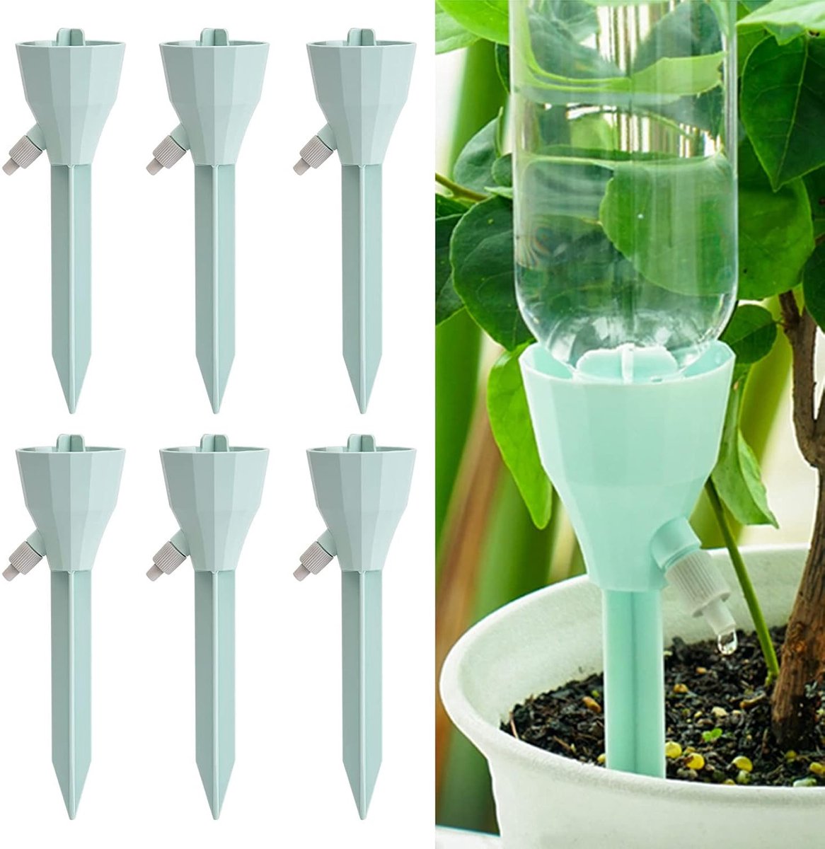 Nieuwe, verbeterde zelfwaterende plantenprikkers, verstelbare plantenwatergeefapparaten met langzame waterafgifteschakelaar, watergeefinzetstuk voor plantenbakken, automatische plantenwatergever voor op vakantie (6) Beige
