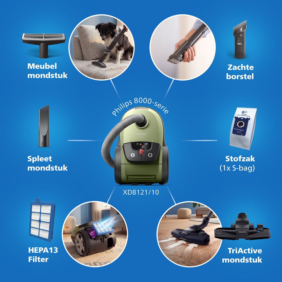Philips 8000-serie Performer XD8121/10 - Stofzuiger met zak - Groen — afbeelding 4