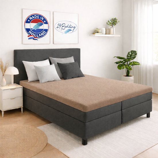 24-Bedding - Drap-housse Terry topper - Drap-housse Topdek éponge - 180 x 200 cm - Taupe