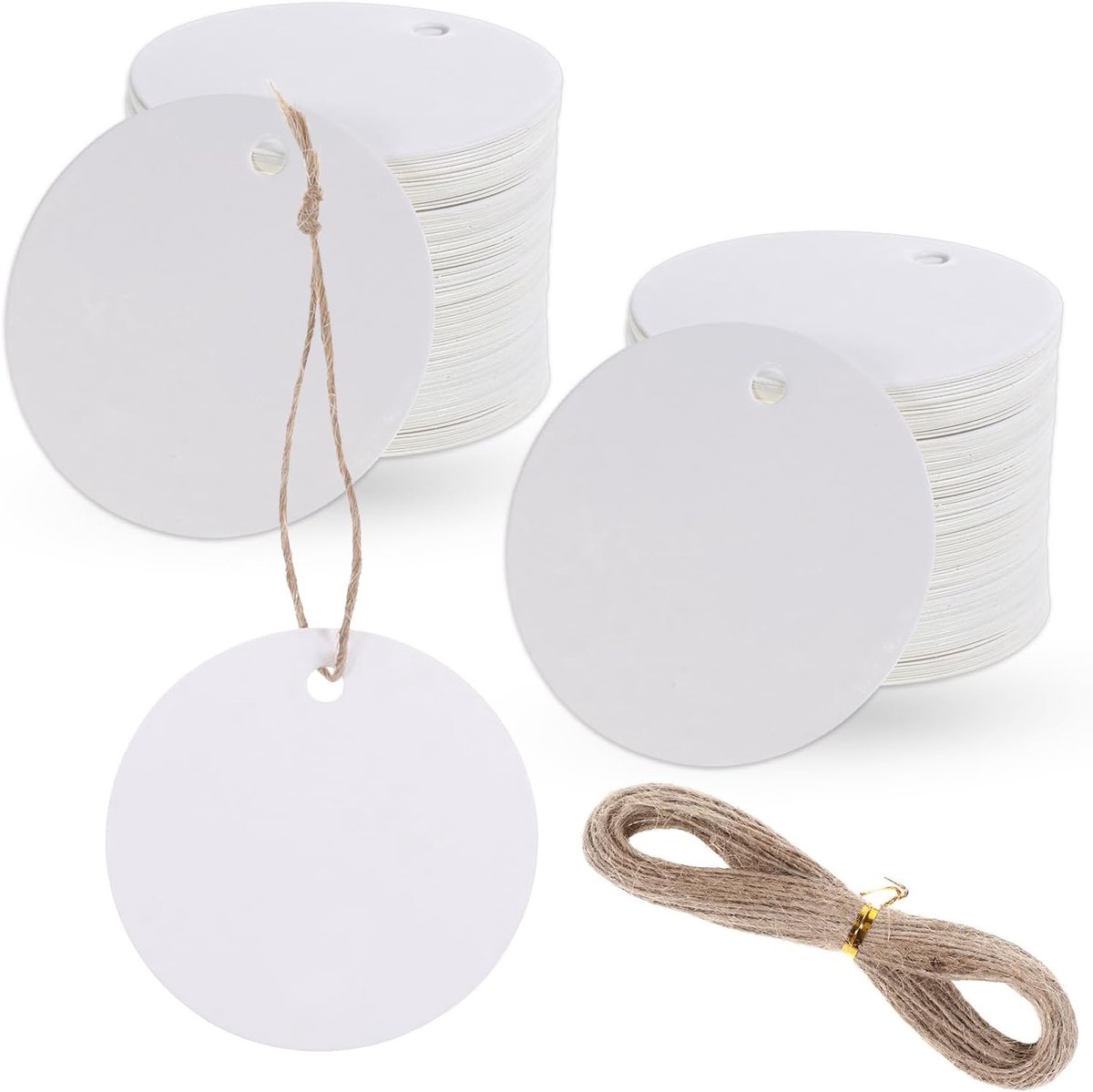 Imperatoris - Cadeau Tags - Labels - Kado Etiketten - Kraftpapier - Wit - Karton aan touwtjes - 100 stuks kraftpapieren labels - Rond 5 cm - met jutetouw van 20 meter lang