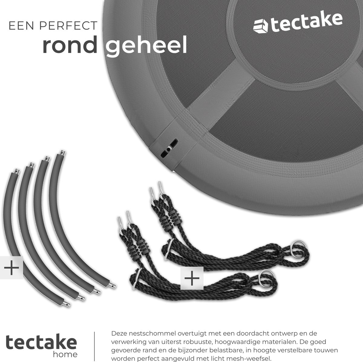 tectake® Nestschommel - Mandschommel - Draagvermogen van max. 120 kg - Schommel voor kinderen en volwassenen - Tuinschommel voor buiten of hangstoel voor binnen - Speelgoed voor in de tuin of kinderkamer - Ø 100 cm — afbeelding 8