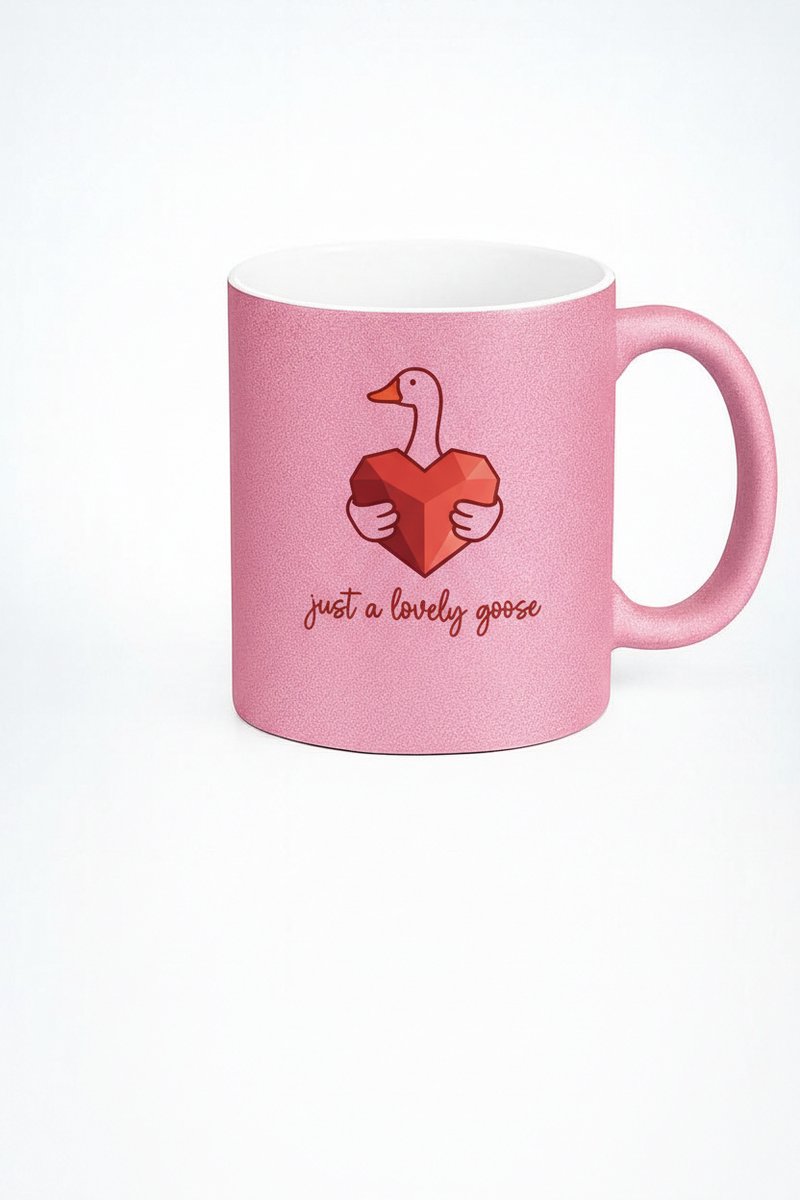Roze Glitter Mok 'Just a Lovely Goose' - Lieve Gans met Hart Design Beker