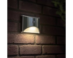 RexTech Solar wandlamp buiten 'Flint' - Warm wit licht - Met bewegingsmelder - Tuinverlichting op zonne-energie - Luxe wandlamp - RVS