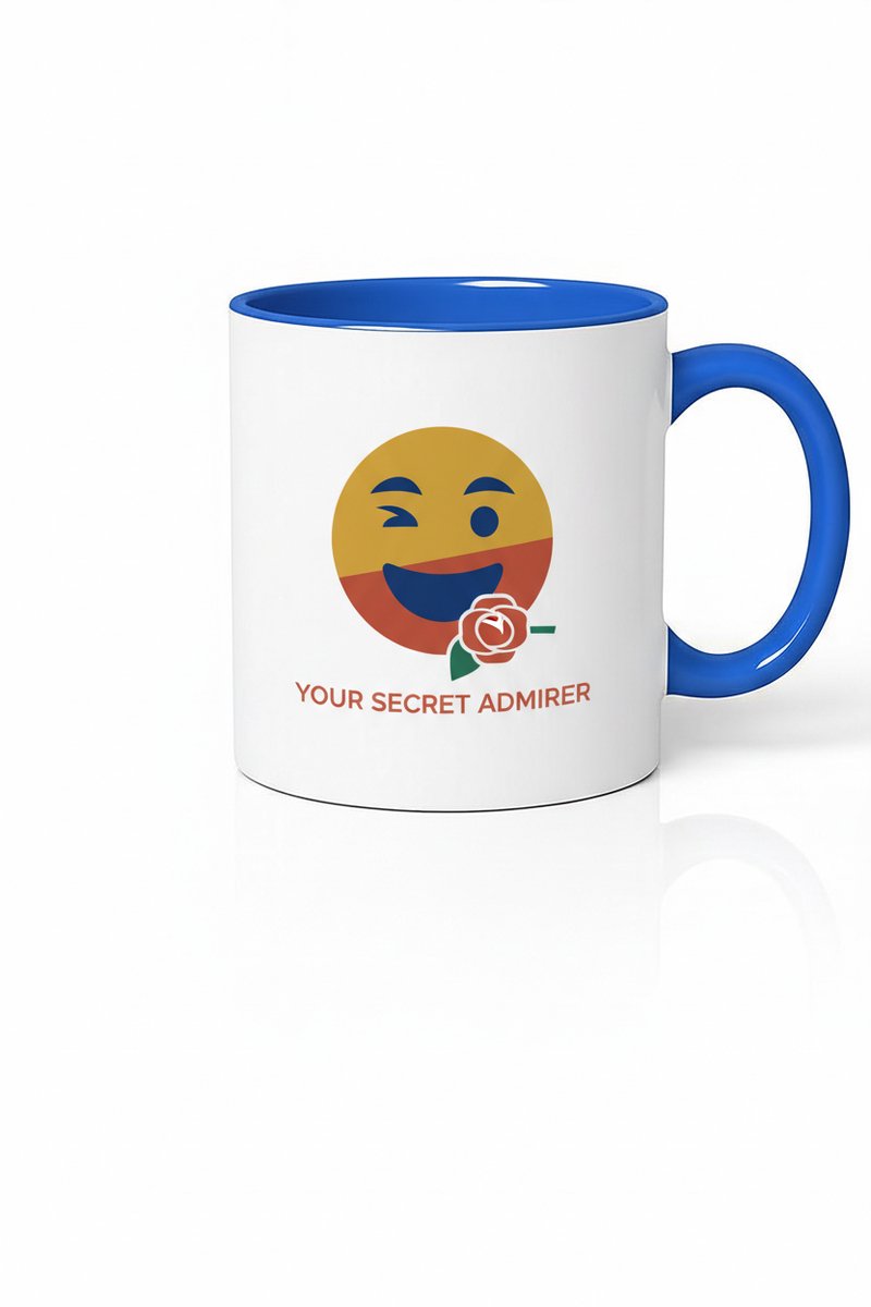 Mok 'Your Secret Admirer' - Wenkende Emoji, Roos & Wit/Blauw Design - Romantisch Cadeau