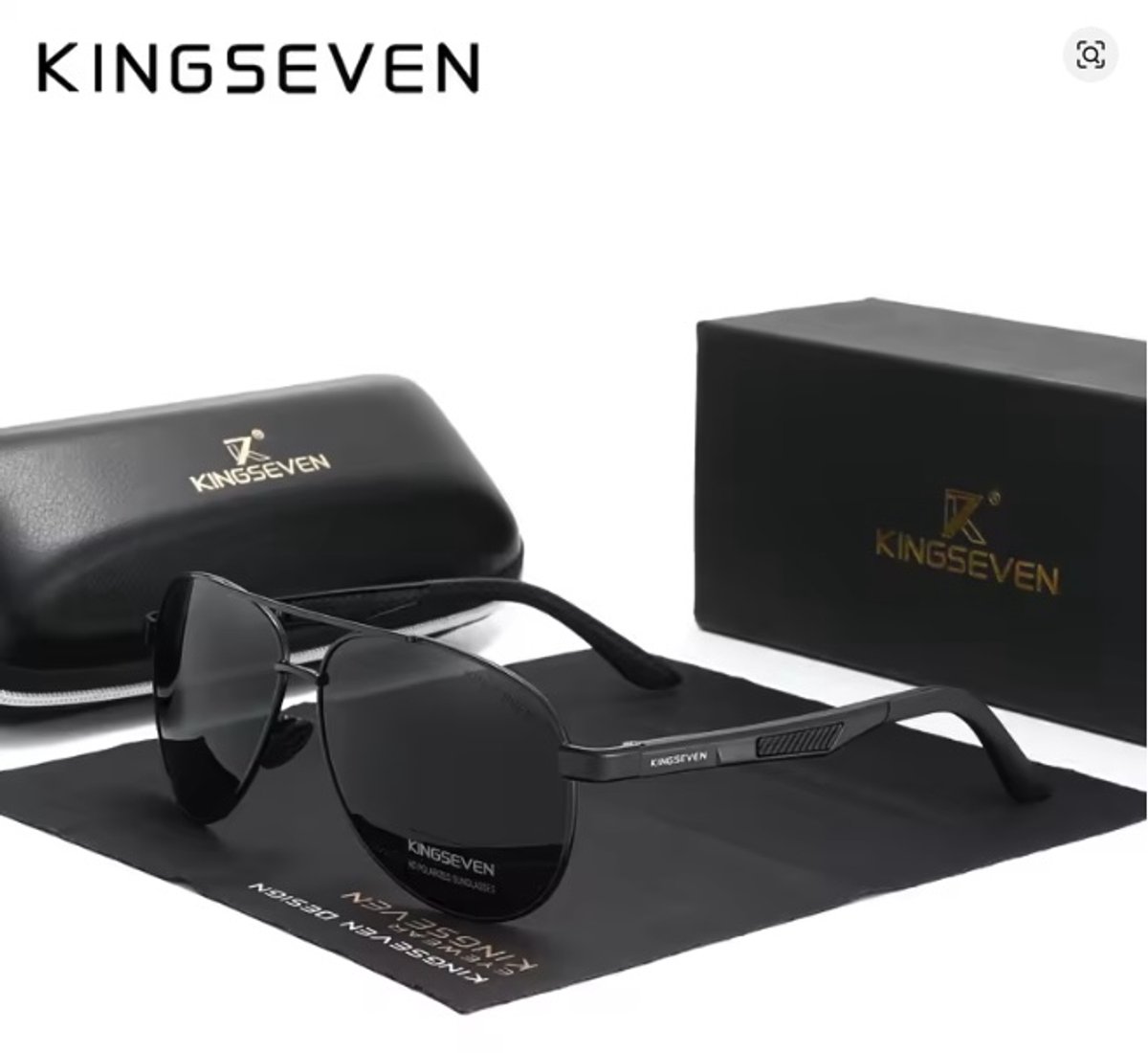 KINGSEVEN 7720 Unisex Zonnebril - Pilotenbril - Zwart Metallic Frame met Donkere Lenzen & Luxe Verpakking