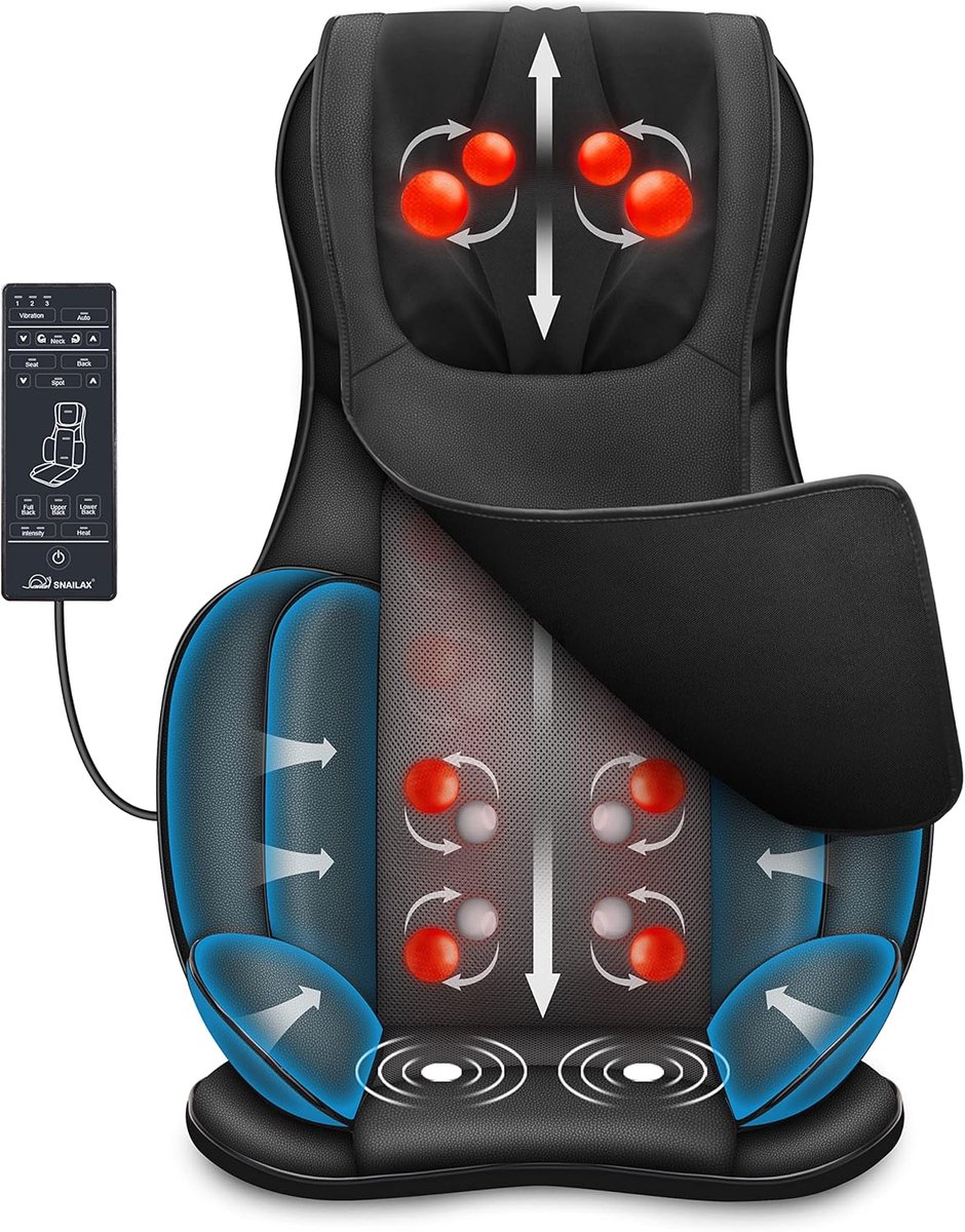 MELVRA Shiatsu Massagestoelkussen - Massagepad met Warmte - Luchtcompressie - Voor Rug en Nek - Kneden - Draagbaar - Full Body Massage