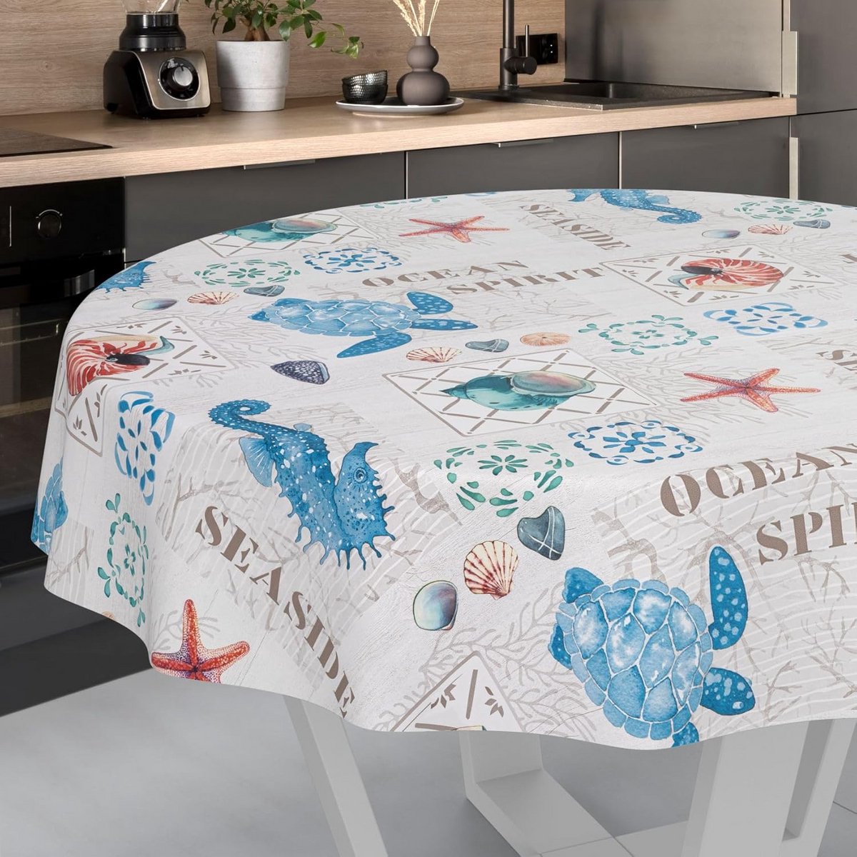 Rond Tafelkleed Waterafstotend Afwasbaar met Oceaanprint 140 cm