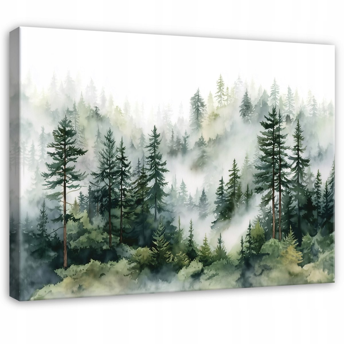 WALLARENA Schilderij op canvas - 120x80 cm - Landschap met bomen in de mist - Geschikt voor slaapkamer, woonkamer, keuken Veelkleurig