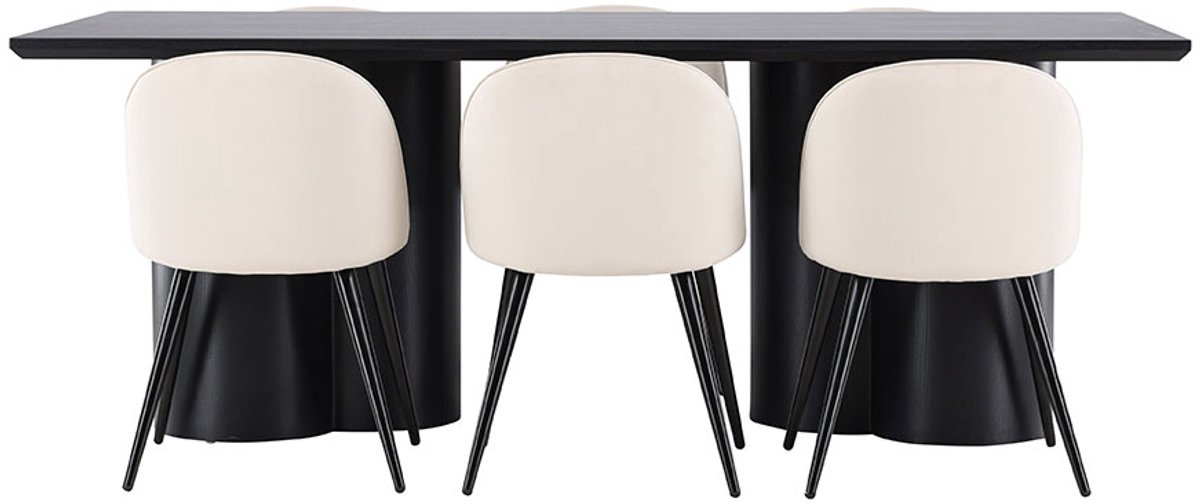 Olivia eethoek tafel 100x210cm en 6 velours stoelen zwart.