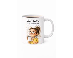 Koffiemok - Werkmok - Mok met tekst - Thuiswerken - Origineel cadeau - Theemok - keramiek-mok - thuiswerk-mok - Collega cadeau - Cadeau-voor-haar kantoor-mok ochtend-mok koffieliefhebber productief-mok