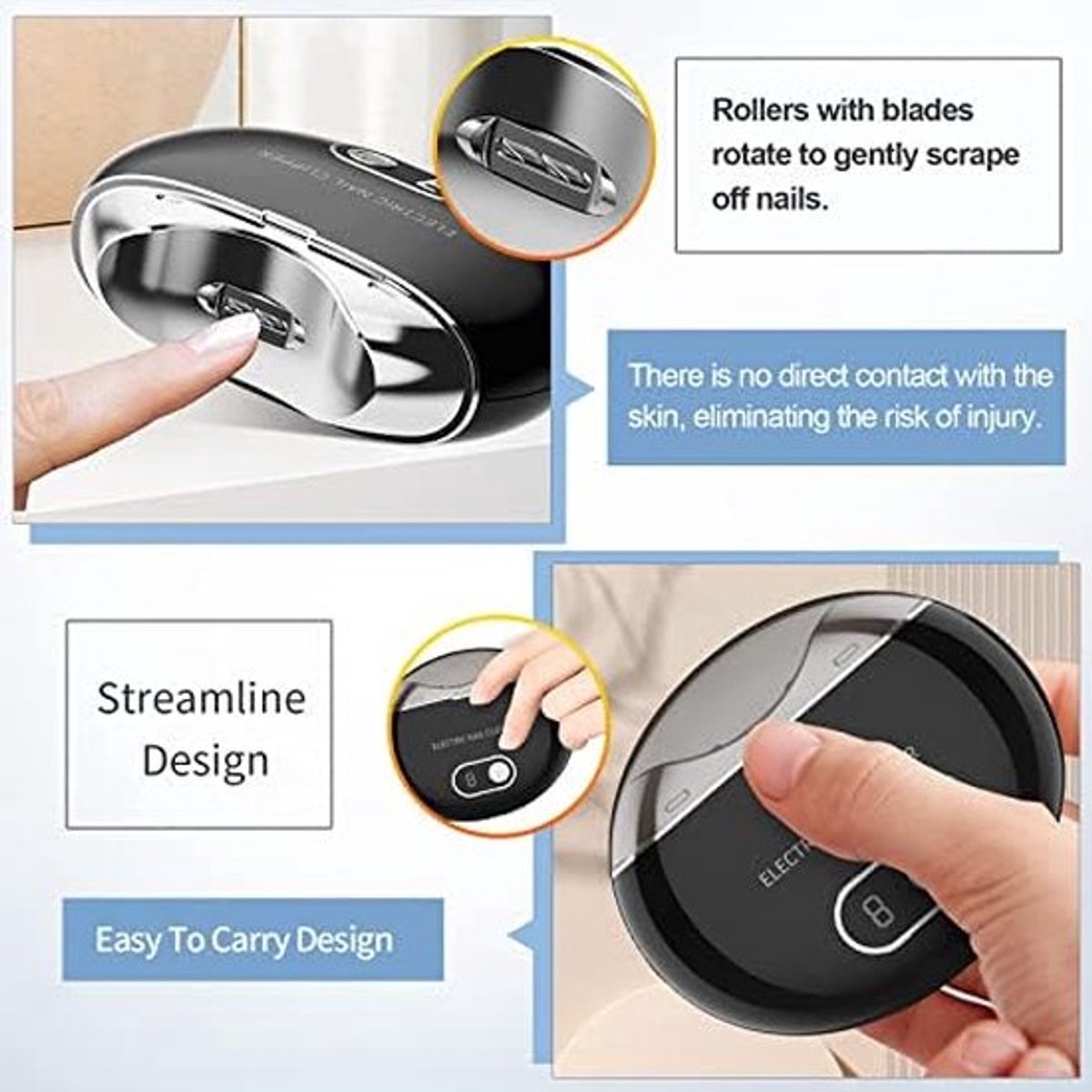 Elektrische nagelknipper - Oplaadbare nageltrimmer - Automatische nagelknipper - Nagelverzorging - Waterdicht - Nagelset - LED-lampje - Drie snelheidsstanden - Paars thumbnail 5