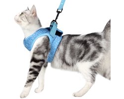 Kattenharnas met riem Duurzaam harnas en riem voor kittens, met een comfortabele combinatie van halsband en veiligheidsharnas voor katten. Blauw, maat S (borstomvang: 23-28 cm, aanbevolen voor katten met een gewicht van 1,5-3 kg)