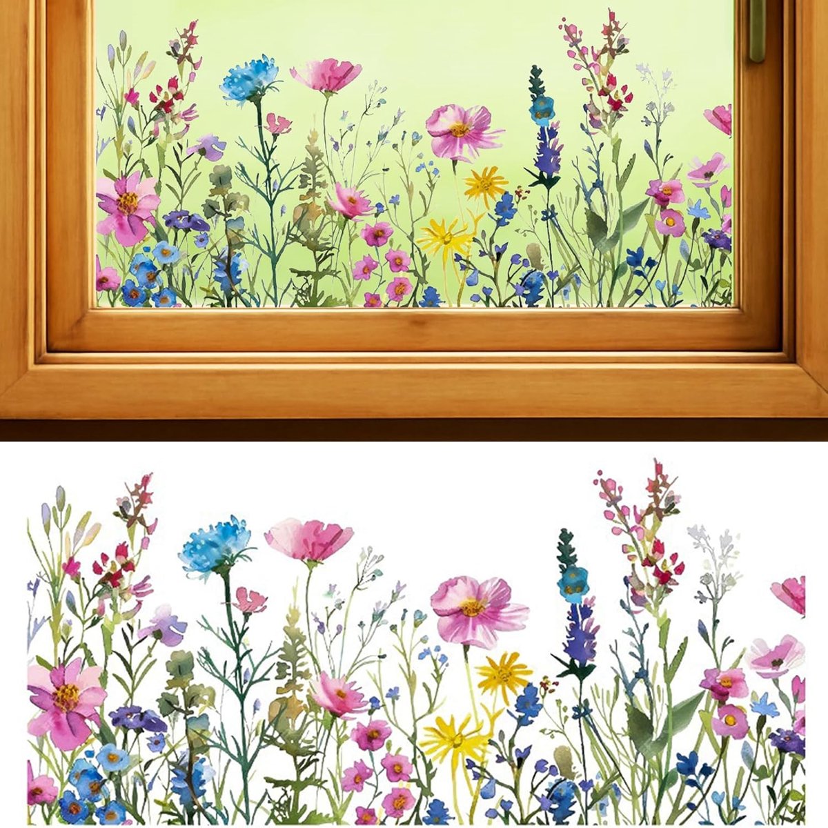 Statische raamsticker, zomerse raamfolie voor matglazen wanden, anti-botsing, levendige bloemen, verwijderbaar, laat geen resten achter, geen lijm, dubbelzijdig voor huis- en kantoordecoratie (2 stuks)|Cyslmuk®