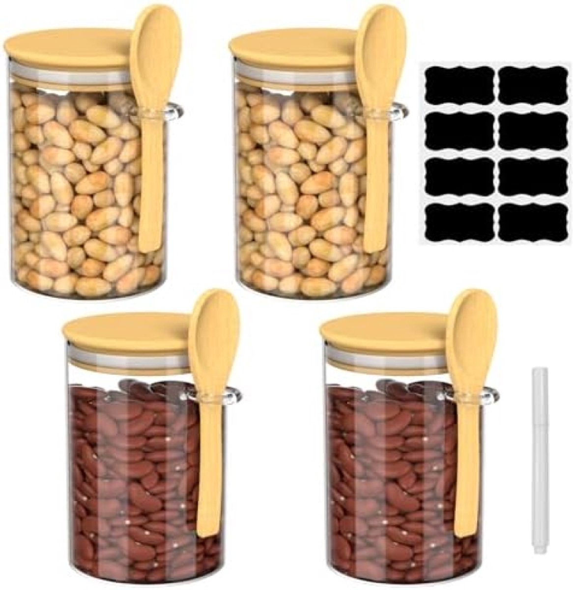 PromoHome Voorraadpotten Set van 4 met Afsluitbare Deksels - 500 ml