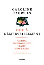 Couverture de livre avec le titre 'Ode à l'émerveillement' et une illustration d'une figure marchant dans un paysage abstrait.