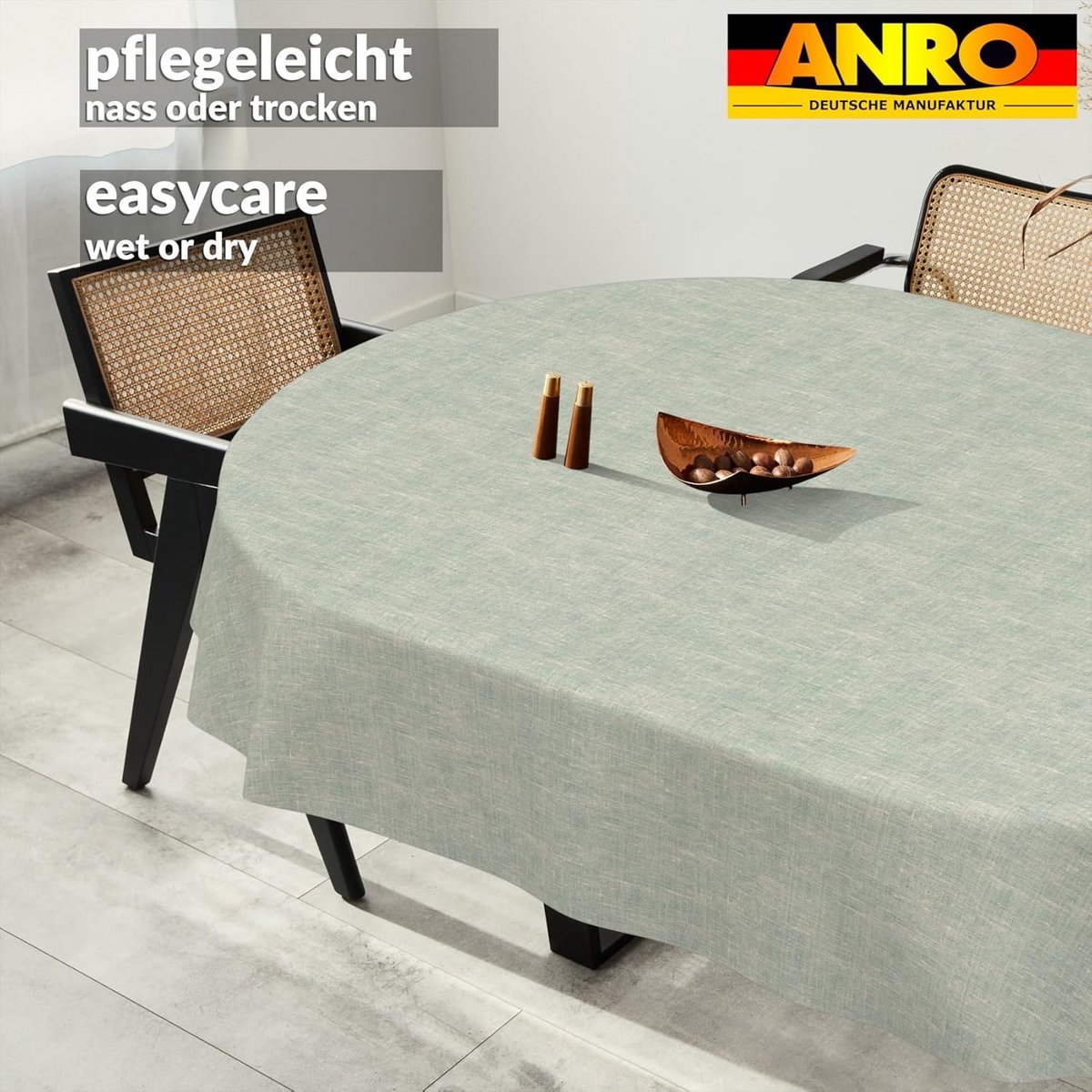 Wasbaar Tafelkleed Ovaal Katoen Linnenlook Waterdicht en Vlekbestendig Blauw