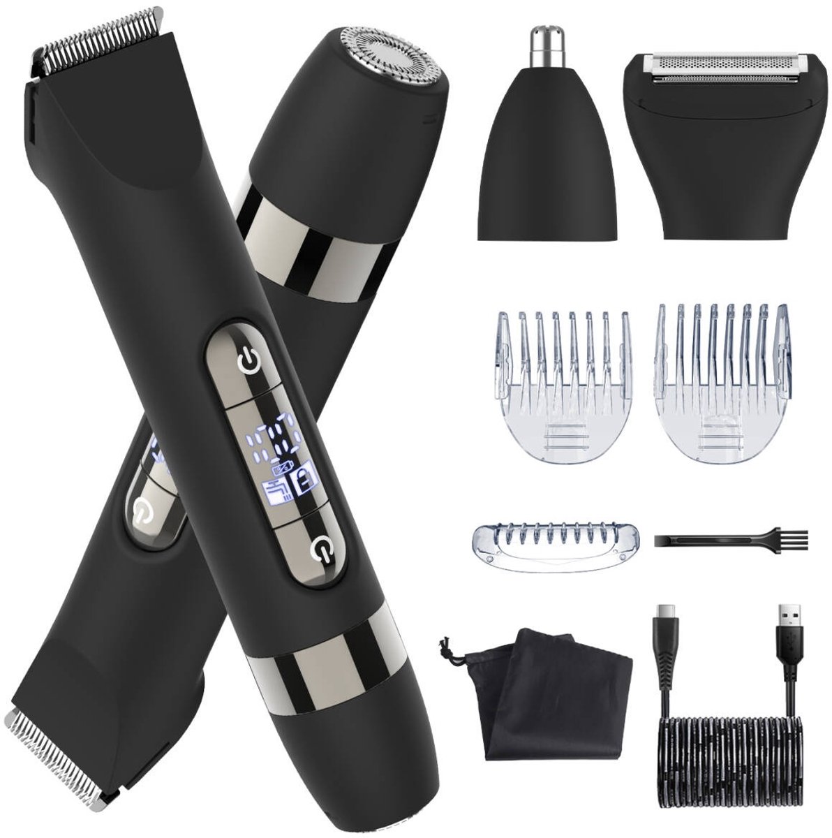 HATTEKER Multifunctionele Trimmer Set - Baardtrimmer - Scheerapparaat - Neushaartrimmer - Gezichtstrimmer - Tweezijdig Ontwerp - 4-in-1