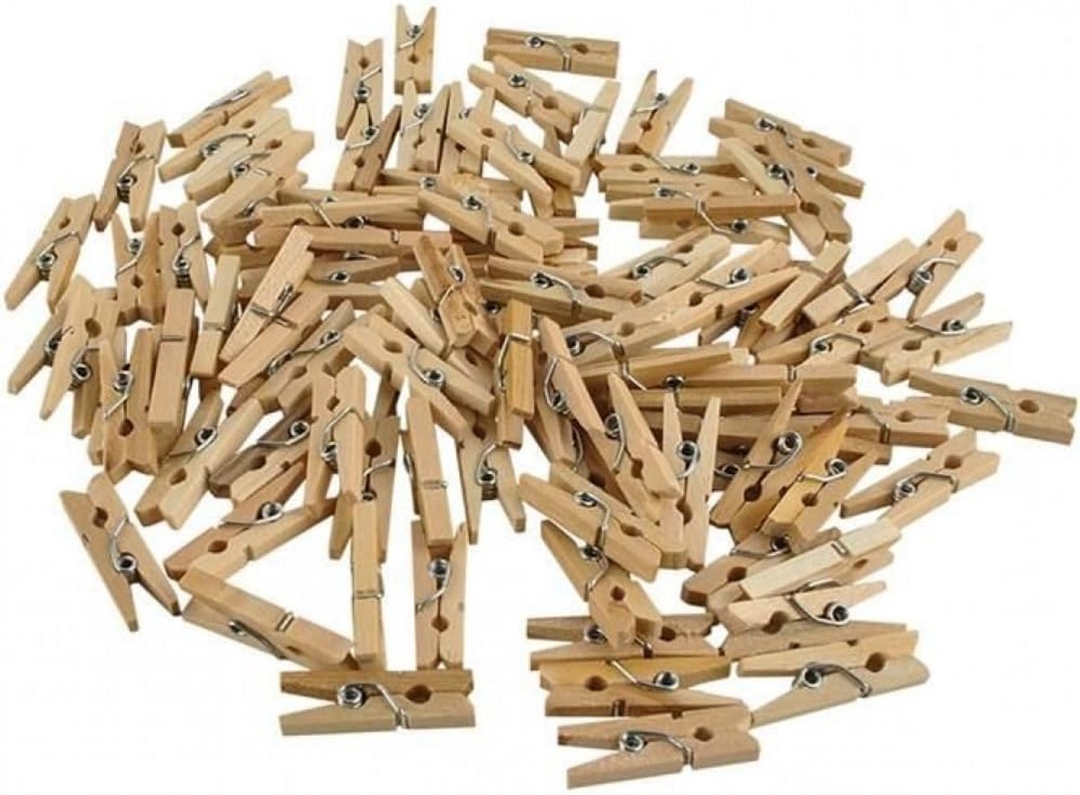 Set van 100 Mini Houten Knijpertjes voor Foto's, Decoratie en Knutselen