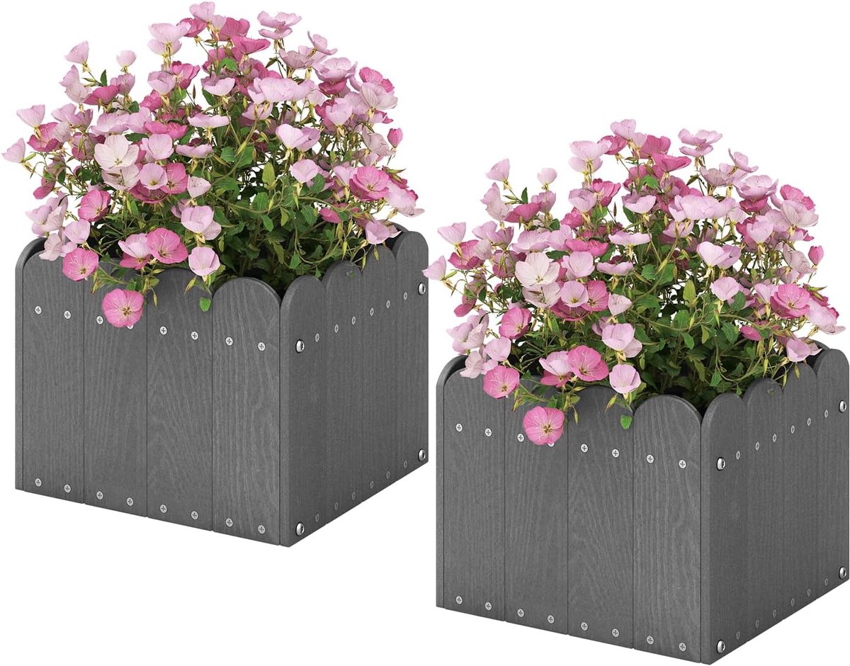 KOMFOTTEU 2 Stuks Bloempotset, vierkante plantenpotten van HDPE, plantenpotten met drainage, plantenbak, weerbestendig, plantenbakken voor groenten, bloemen, kruiden, 32 x 30 x 25 cm
