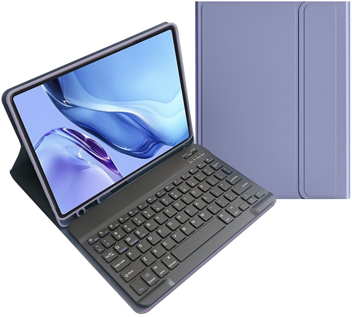 Mobigear Tablethoes geschikt voor Apple iPad Air 11 Inch (2024) Hoes | Mobigear Keys QWERTY Bluetooth Toetsenbord Bookcase + Stylus Houder - Paars