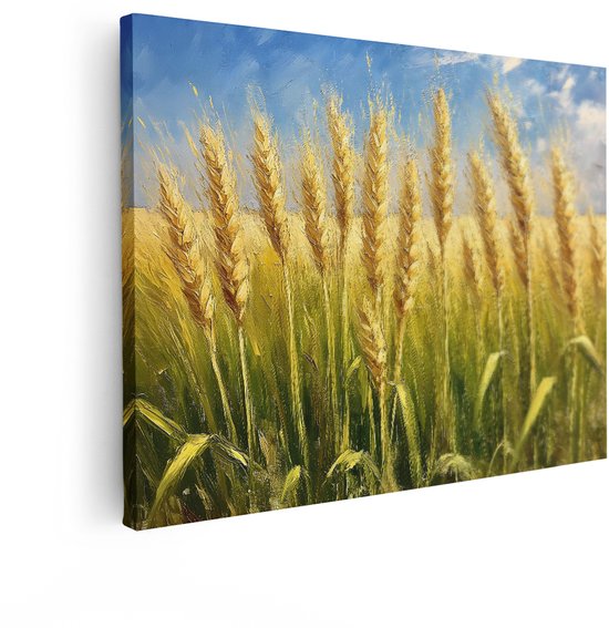 Artaza Canvas Schilderij Korenveld - 40x30 cm - Wanddecoratie Natuur - Muurdecoratie Landelijk Landschap - Schilderijen Op Canvas Goud