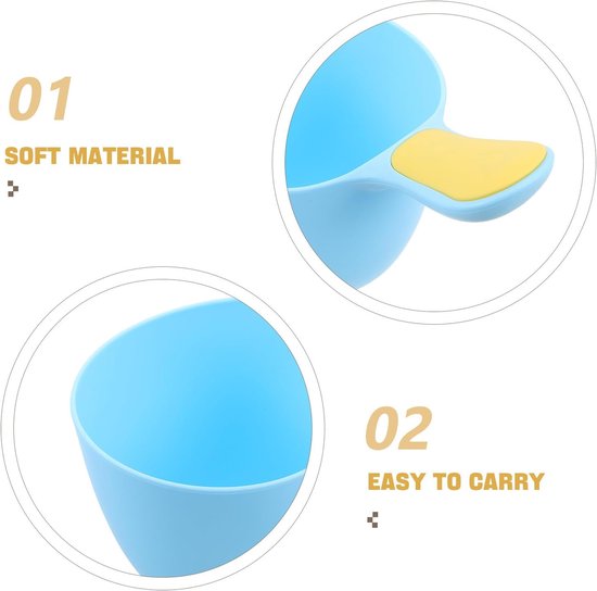 3 stuks beker voor het wassen van babyhaar: beker voor het spoelen van shampoo voor peuters - herbruikbare plastic waterlepel - kleine maatschep voor het wassen van haar met ergonomische，bluw — afbeelding 3