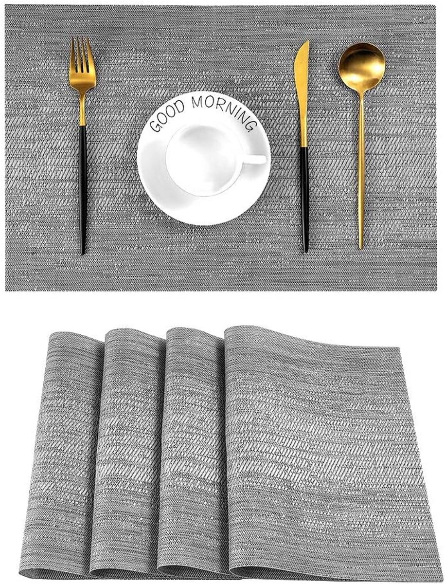 Set van 4 Luxe Grijze Placemats - Hittebestendig en Antislip
