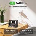 Zwarte wandlamp opgeladen met USB-C kabel, met 5400mAh batterij, 30 uur bij lage helderheid, 19 uur bij max.