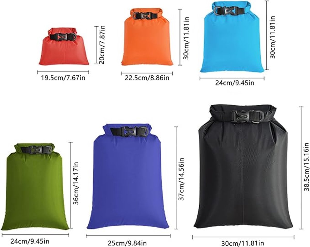 Famanu – Waterdichte tas - drogzeiken en ultralichte tassen voor wandelen - reizen - outdoor - vissen - camping - 6 stuks - Meerkleurig.