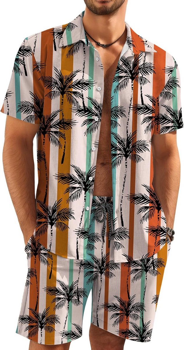 Heren Hawaiiaans Korte Set Zomer Strandmode Twee Delig