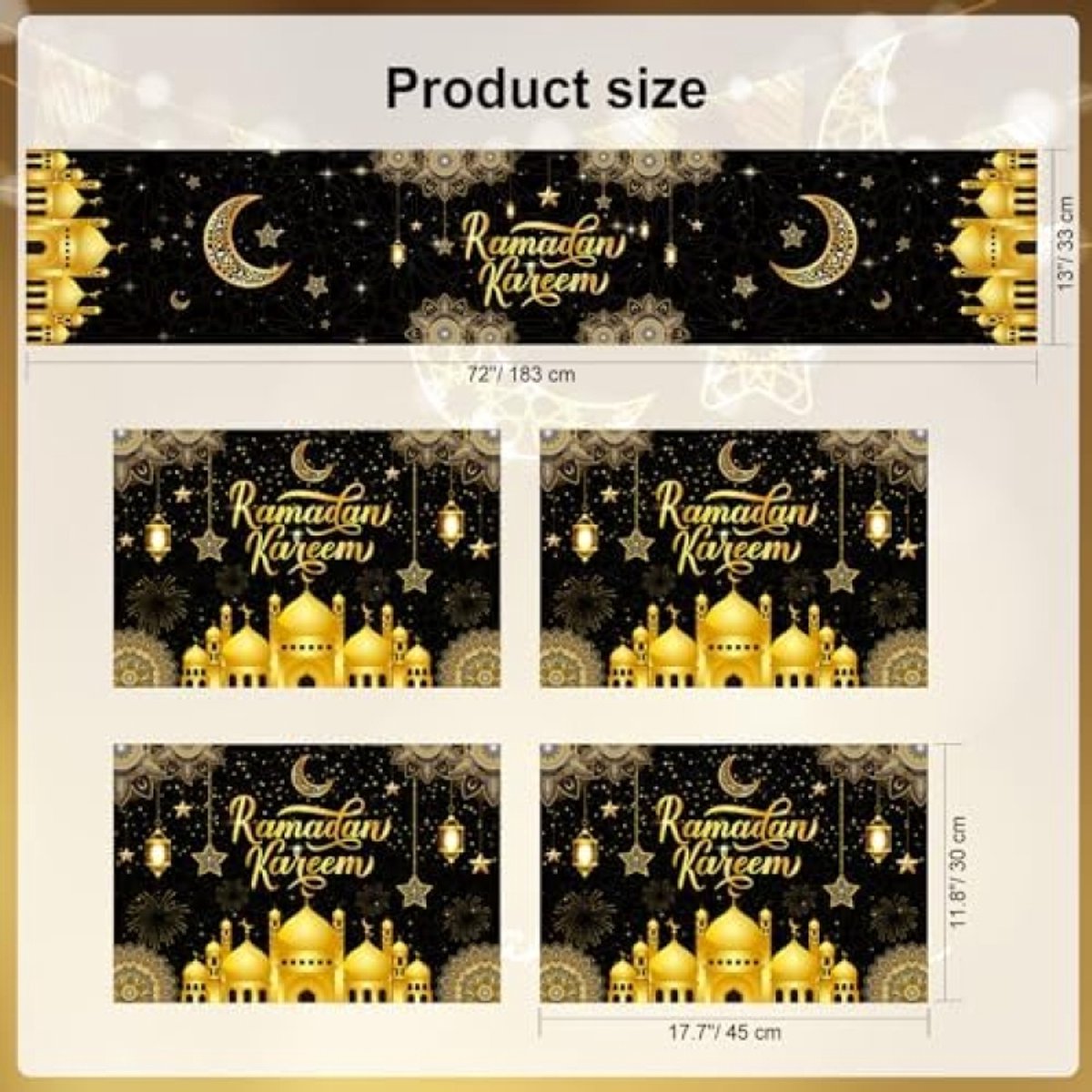 Feestelijke Ramadan tafelloper en placemats set - Zwart en Goud