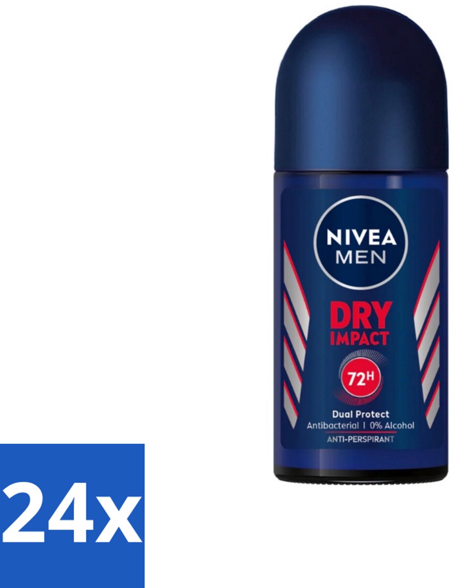 Nivea Men – Deodorant Roller – Dry Impact – 50 ml - Voordeelverpakking - 24 stuks