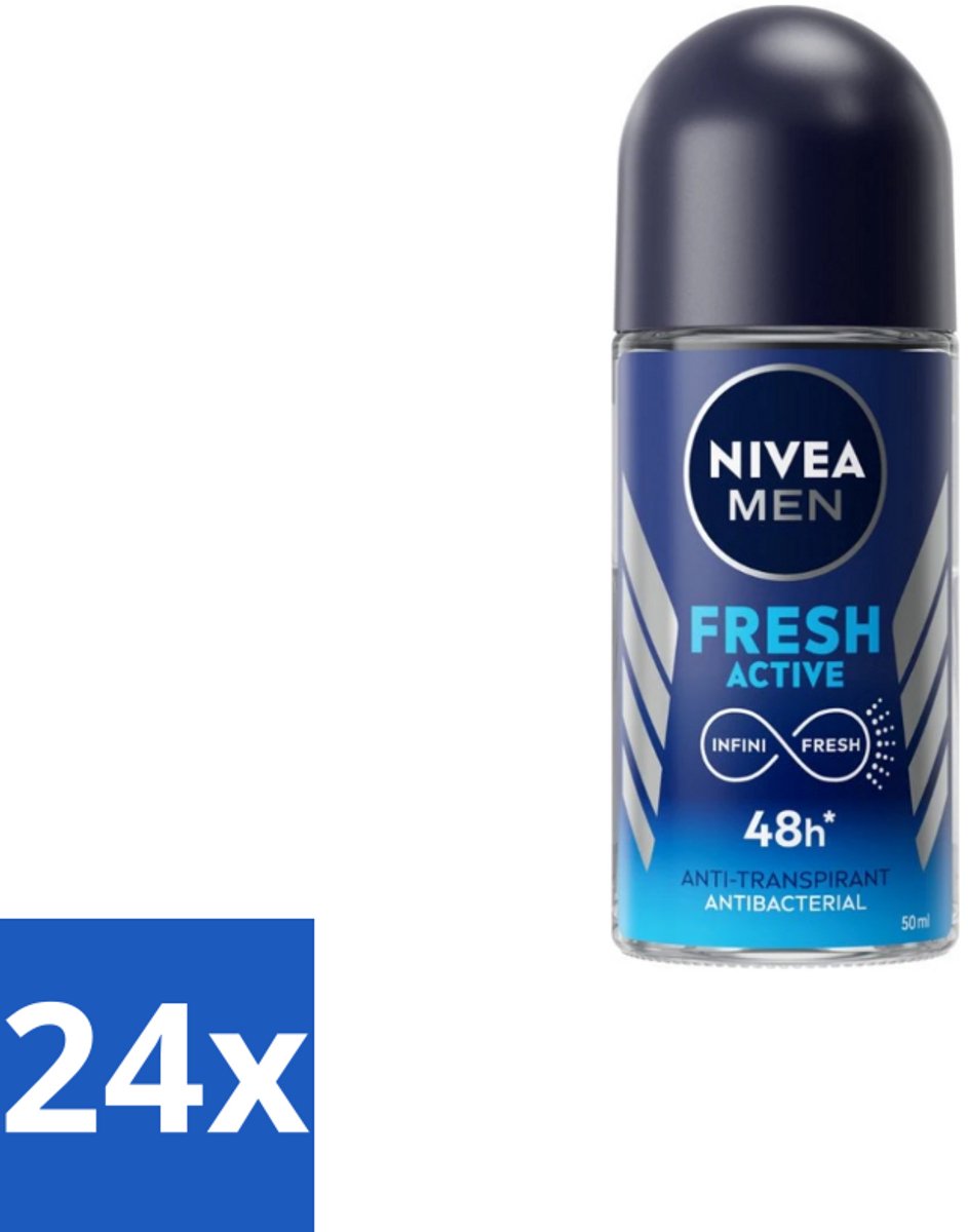 Nivea Men – Deodorant Roller – Fresh Active – 50 ml - Voordeelverpakking - 24 stuks