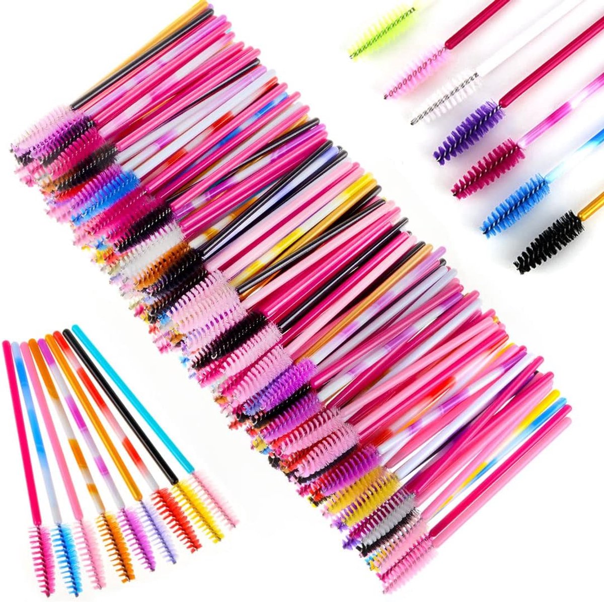 Famanu – wimperborstels voor mascara en wenkbrauwen, meerkleurig, 200 stuks, voor salon en thuis