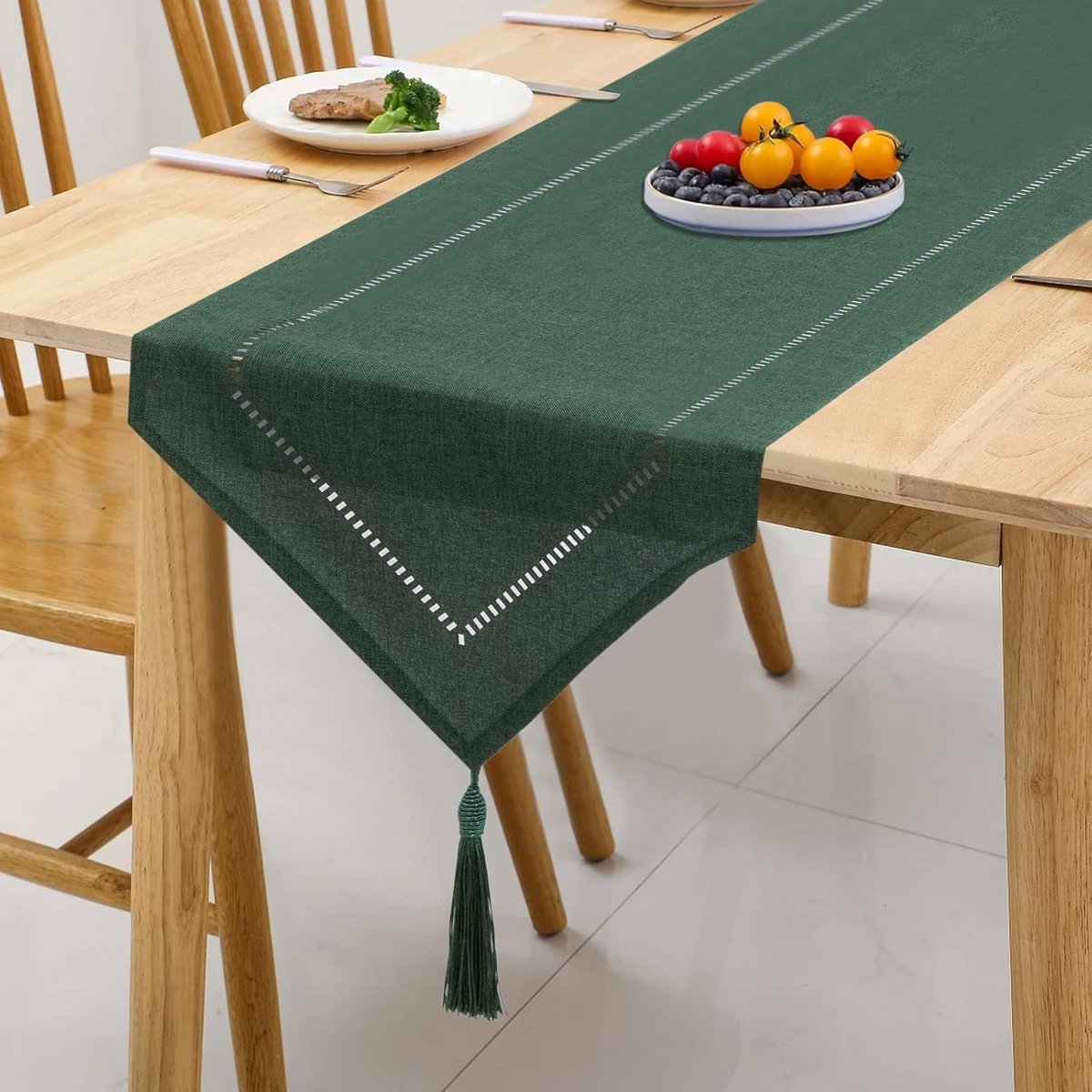 Elegante Tafelloper Linnenlook Donkergroen voor Eettafel en Salontafel 32x180 cm
