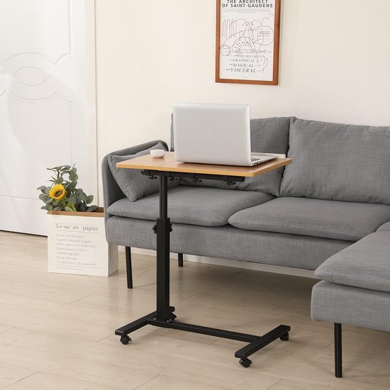 In Hoogte Verstelbare Computertafel op Wieltjes - Stevige Laptoptafel Bureau — afbeelding 3