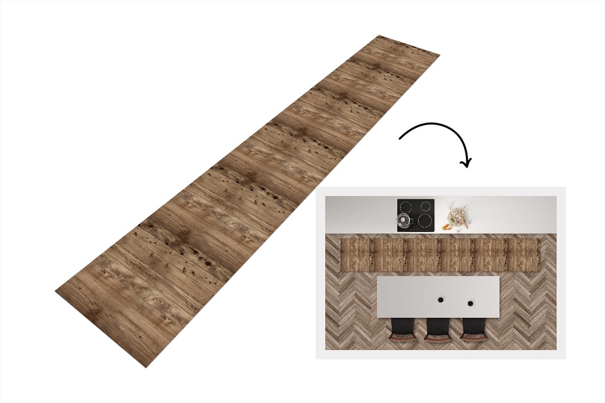 KitchenYeah Keukenloper 360x60 cm - Keukenmat vinyl Eikenhout - Patronen - Planken - Keukenmatten loper - Keuken vloerkleed tapijt