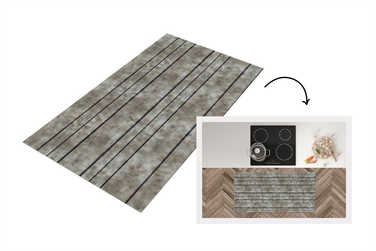 KitchenYeah Keukenloper 120x60 cm - Keukenmat vinyl Retro - Plank - Patronen - Keukenmatten loper - Keuken vloerkleed tapijt Planken - Retro