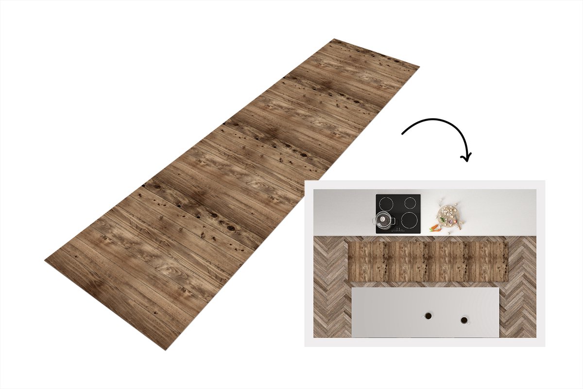 KitchenYeah Keukenloper 240x60 cm - Keukenmat vinyl Eikenhout - Patronen - Planken - Keukenmatten loper - Keuken vloerkleed tapijt