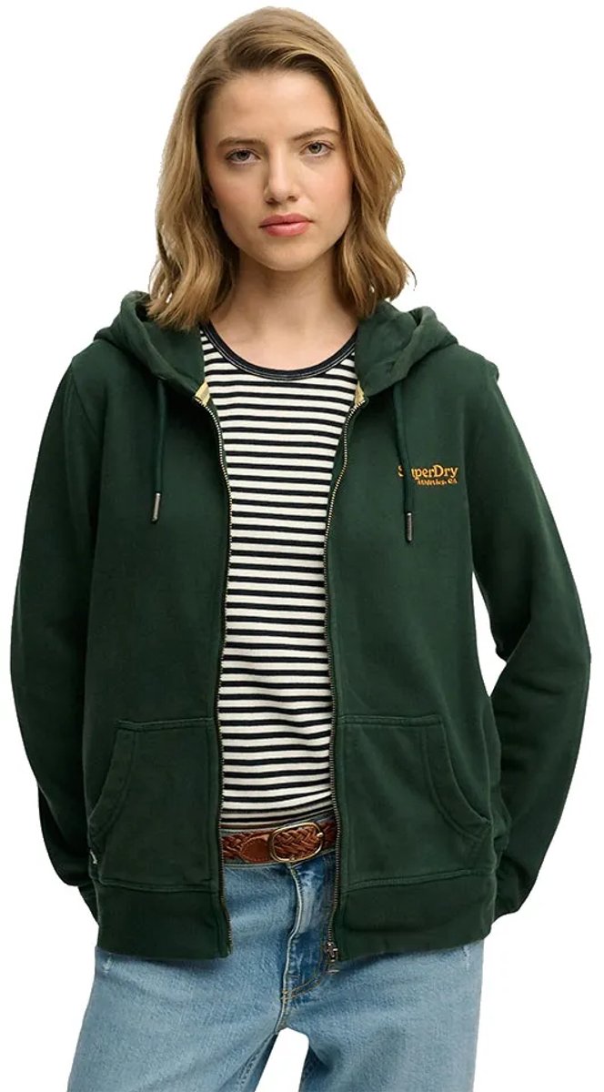 Superdry Essential hoodie met logo rits en licht geborstelde voering Dames Hoodies Groen