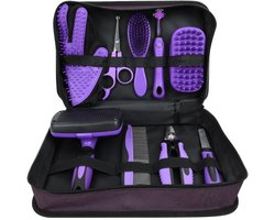 Verzorgingsset voor huisdieren - 9-delige set met verzorgingsbenodigdheden voor honden en katten-inclusief borstelset-nagelknipper en trimgereedschap voor kort en lang haar