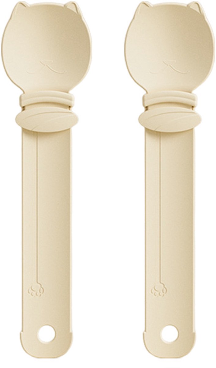 Voerlepel met knijp- en likfunctie voor natvoer-multifunctioneel accessoire voor voerblikken - 2 stuks - Beige