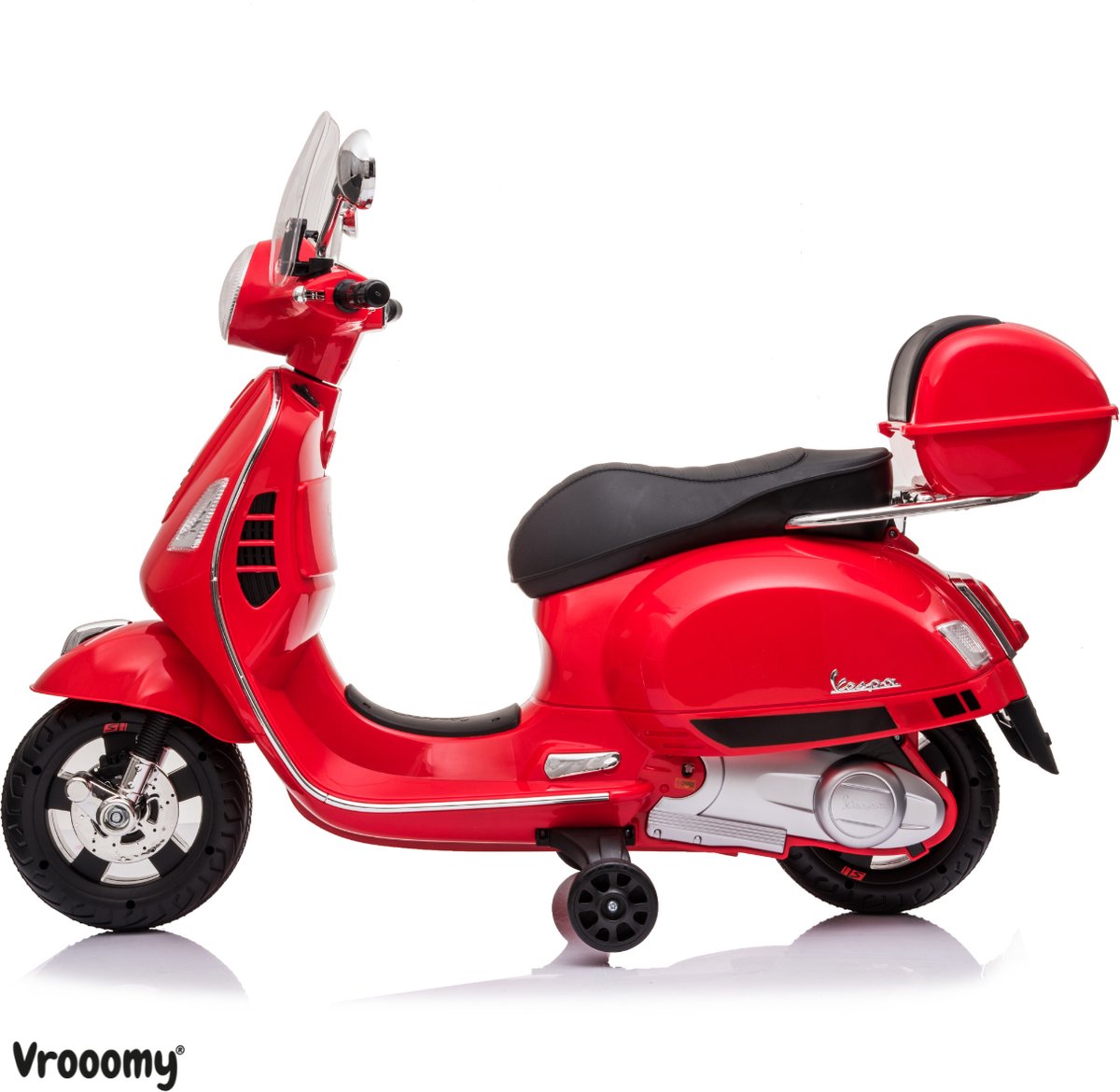 Vespa GT Full Option Elektrische Kinderscooter 3 tot 6 jaar – Officieel Gelicentieerde Kinder Vespa met Kofferbak & Verwijderbare Zijwieltjes – Li-ion Kindermotor met Kunstlederen Zitje, MP3 AUX & USB – Rood — afbeelding 11